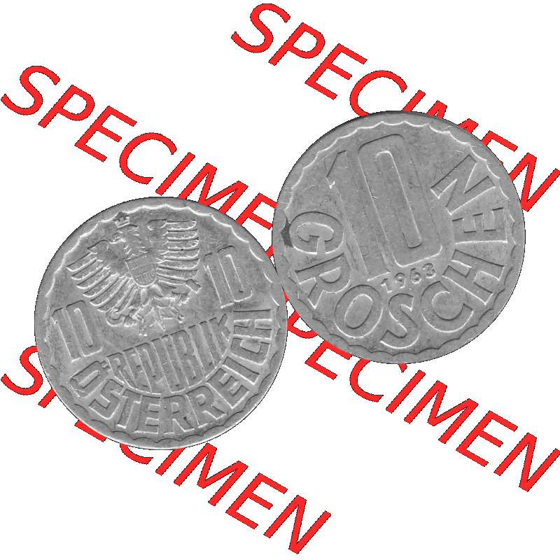 Alte Münze 10 / Zehn Groschen Österreich in s/w Schwarzweiß bzw. Graustufen Farbgebung von Scanner transparenten PNG 1951-2001, 10 Groschen 1963-01 Graustufen.... Sammlung
