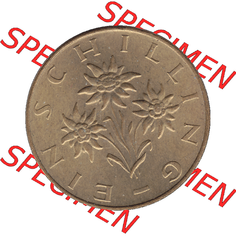 Alte Münzen Österreich 1 / Ein Schilling 1959-2001, 1 Schilling 1976-01, Ein Shilling Edelweiß. Rückseite der alten 1 / Ein Schilling Münze Edelweiß... Sammlung