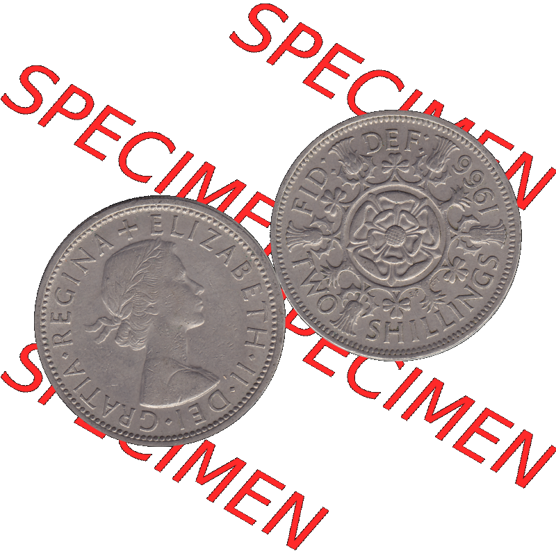 Alte Münze Großbritannien, Bild in Farbe bzw. Color PNG-Grafik, Umlaufmünze aus dem Zeitraum 1954-1970, 2 Schilling-Florin, Two Shillings, 1966-07 ELIZABETH... Sammlung
