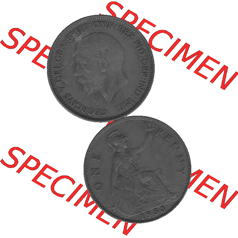 Alte Münze Großbritannien Umlaufmünze One Penny, 1 Pence 1928-1936, 1 One Penny, 1935-01, George V. BM GEORGIVS V DEI GRABRITTOMNREX FIDDEFINDIMP Graustufen.... Sammlung
