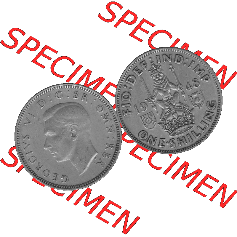 Alte Münze Großbritannien, Bild in s/w bzw. Graustufen PNG-Grafik 1947-1948, 1 One Schilling - One Shilling, 1948-03 Sitzender gekrönter Löwe auf Krone... Sammlung