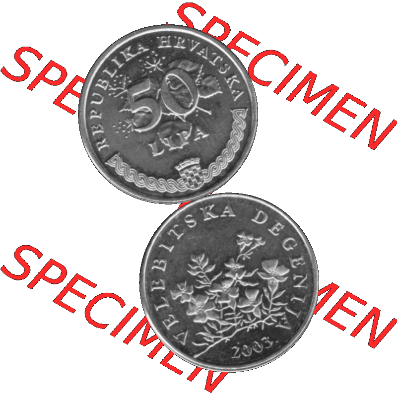Alte Münze Kroatien Umlaufmünze 1993-2021, 50 Lipa 2003-01 Graustufen Graustufen. Vorderseite und Rückseite in Graustufen der kroatischen vor-Euro-Münze, vertikal... Sammlung