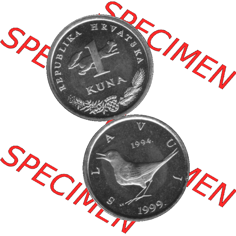 Alte Münze Kroatien Umlaufmünze 1993-2021, 1 Kuna 1999-01 Graustufen Graustufen. Vorderseite und Rückseite in Graustufen der kroatischen vor-Euro-Münze, vertikal... Sammlung