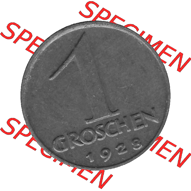 Alte Münze 1 / Ein Groschen Österreich in s/w Schwarzweiß bzw. Graustufen Farbgebung von Scanner transparenten PNG 1925-1938, 1-Ein Groschen, Adlerkopf mit Mauerkrone... Sammlung