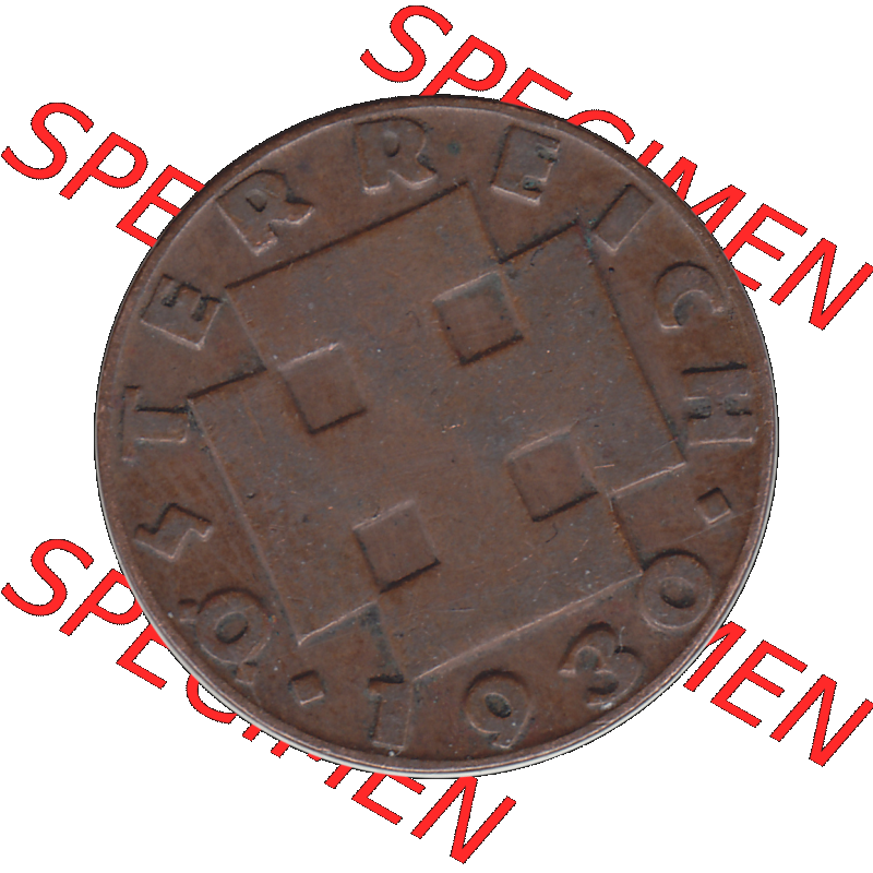 Alte Münze 2 / Zwei Groschen Österreich in original Farbgebung von Scanner transparenten PNG 1925-1938, 2 Zwei Groschen, Krückenkreuz 1930-02. Vorderseite der alten... Sammlung