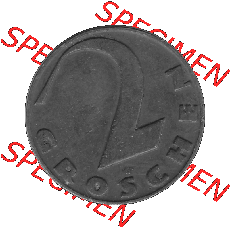 Alte Münze 2 / Zwei Groschen Österreich in s/w Schwarzweiß bzw. Graustufen Farbgebung von Scanner transparenten PNG 1925-1938, 2 Zwei Groschen, Krückenkreuz... Sammlung
