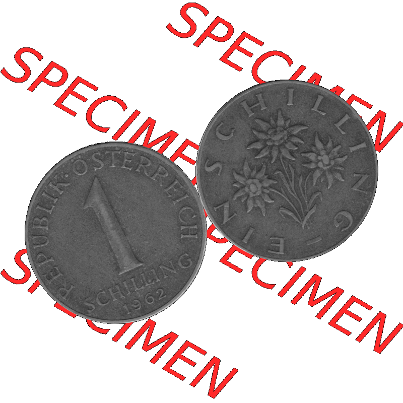 Alte Münzen Österreich 1 / Ein Schilling in Graustufen 1959-2001, 1 Schilling 1962-01 Graustufen. Vorderseite und Rückseite der Österreich Zweite Republik 1 / Ein... Sammlung