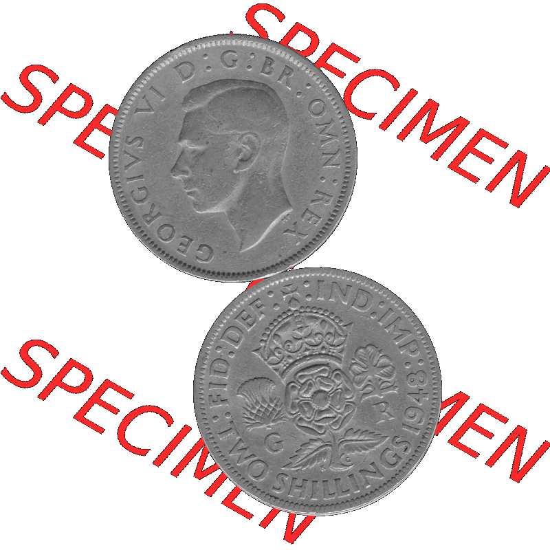 Alte Münze Großbritannien, Bild in s/w bzw. Graustufen PNG-Grafik, Umlaufmünze aus dem Zeitraum 1947-1948, 2 Schilling-Florin, Two Shillings, 1948-06,... Sammlung