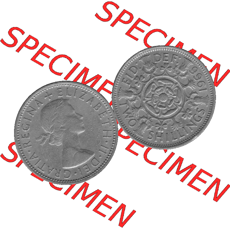 Alte Münze Großbritannien, Bild in s/w bzw. Graustufen PNG-Grafik, Umlaufmünze aus dem Zeitraum 1954-1970, 2 Schilling-Florin, Two Shillings, 1966-03... Sammlung