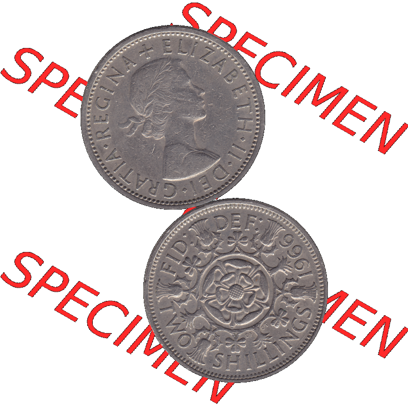 Alte Münze Großbritannien, Bild in Farbe bzw. Color PNG-Grafik, Umlaufmünze aus dem Zeitraum 1954-1970, 2 Schilling-Florin, Two Shillings, 1966-04 ELIZABETH... Sammlung