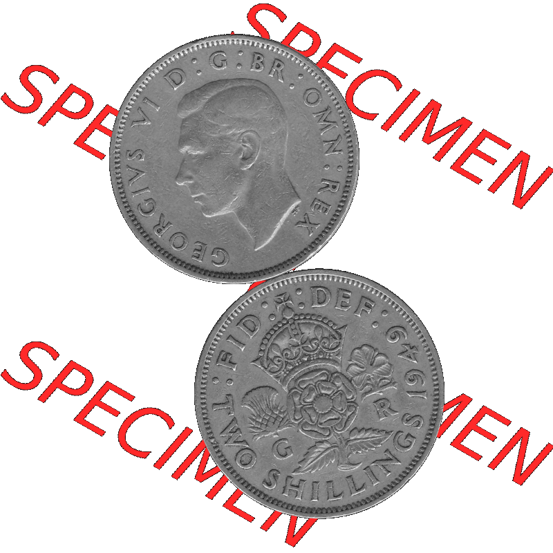 Alte Münze Großbritannien, Bild in s/w bzw. Graustufen PNG-Grafik, Umlaufmünze aus dem Zeitraum 1949-1951, 2 Schilling-Florin, Two Shillings, 1949-01,... Sammlung