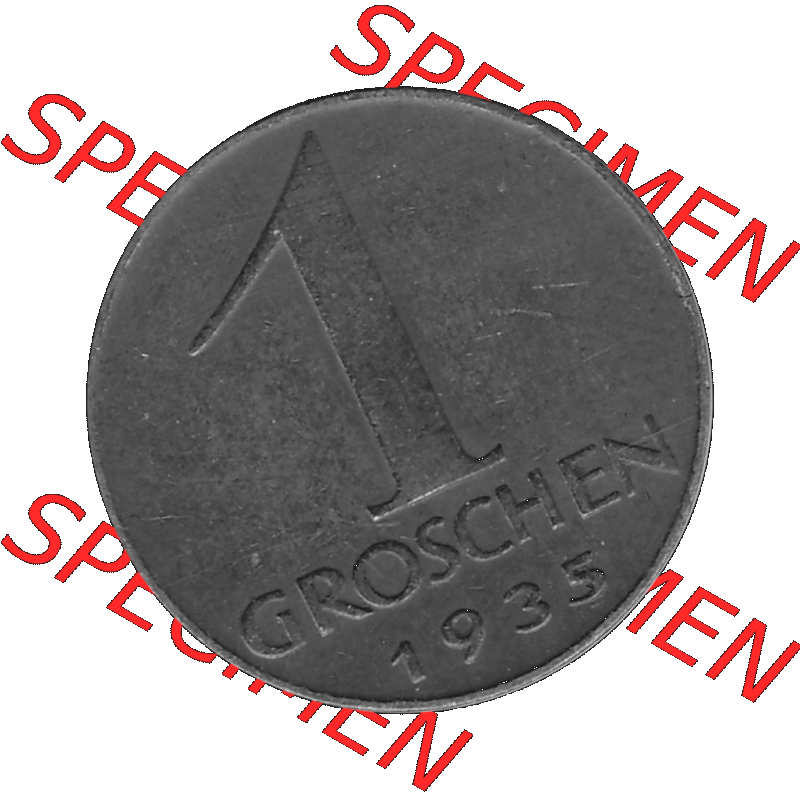 Alte Münze 1 / Ein Groschen Österreich in s/w Schwarzweiß bzw. Graustufen Farbgebung von Scanner transparenten PNG 1925-1938, 1-Ein Groschen, Adlerkopf mit Mauerkrone... Sammlung