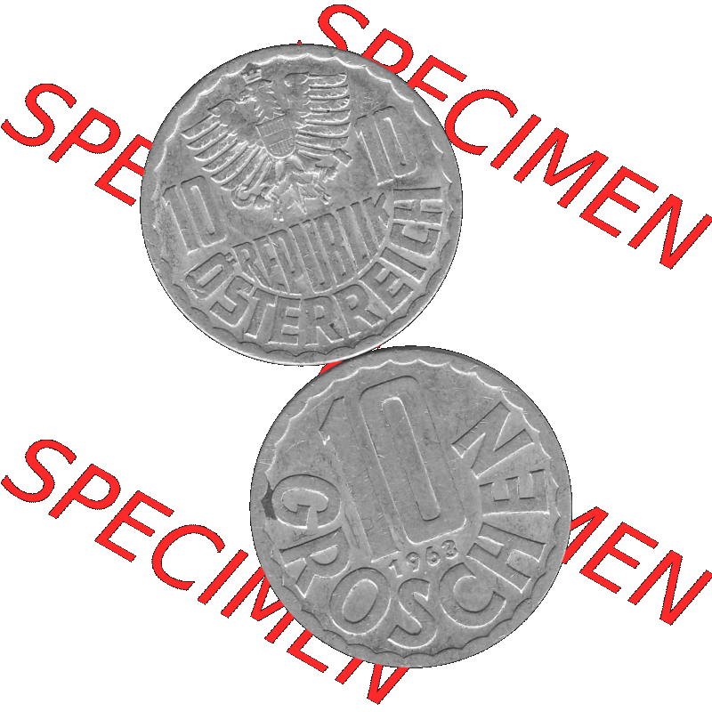 Alte Münze 10 / Zehn Groschen Österreich in s/w Schwarzweiß bzw. Graustufen Farbgebung von Scanner transparenten PNG 1951-2001, 10 Groschen 1963-01 Graustufen.... Sammlung