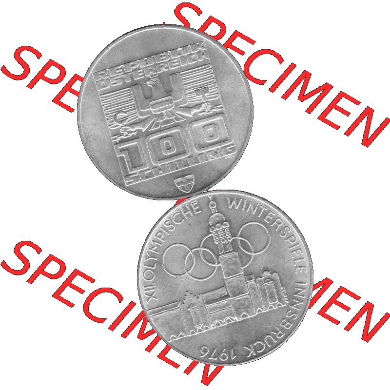 Alte Münze 100 / Einhundert Schilling Österreich in s/w Schwarzweiß bzw. Graustufen Farbgebung von Scanner transparenten PNG 1976-1976, 100 Hundert Schilling,... Sammlung