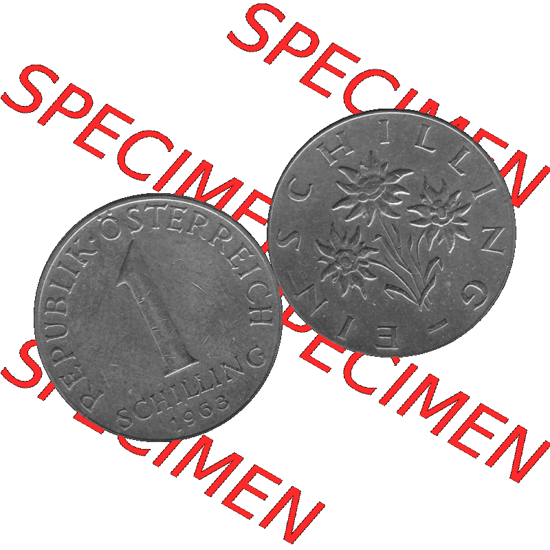 Alte Münzen Österreich 1 / Ein Schilling 1959-2001, 1 Schilling 1963-01, Edelweiß Graustufen. Vorderseite und Rückseite der Österreich Zweite Republik Ein... Sammlung