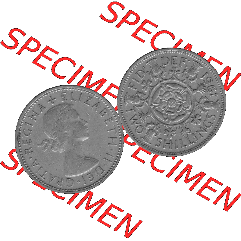 Alte Münze Großbritannien, Bild in s/w bzw. Graustufen PNG-Grafik, Umlaufmünze aus dem Zeitraum 1954-1970, 2 Schilling-Florin, Two Shillings, 1961-03... Sammlung