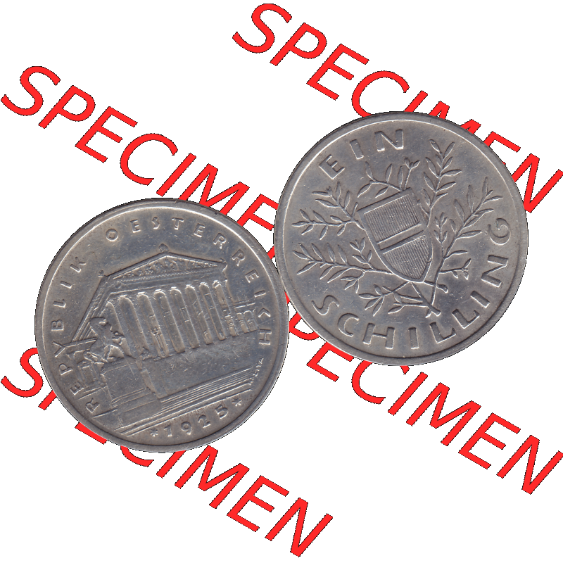 Alte Münzen Österreich Ein - 1 Schilling 1925-1932, 1 Schilling 1925-01 Silbermünze Parlamentsgebäude in Wien, Bindenschild 6 Gramm 640er Silber. Vorderseite und... Sammlung