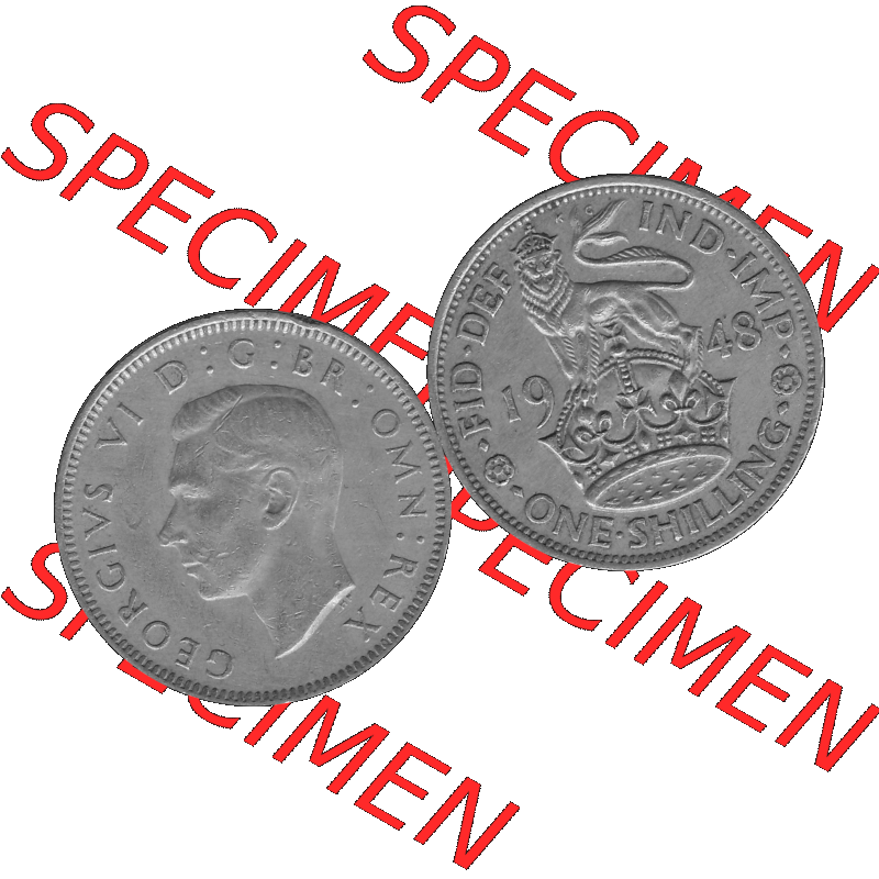 Alte Münze Großbritannien, Bild in s/w bzw. Graustufen PNG-Grafik 1947-1948, 1 One Schilling - One Shilling, 1948-06 Stehender gekrönter Löwe auf Krone... Sammlung