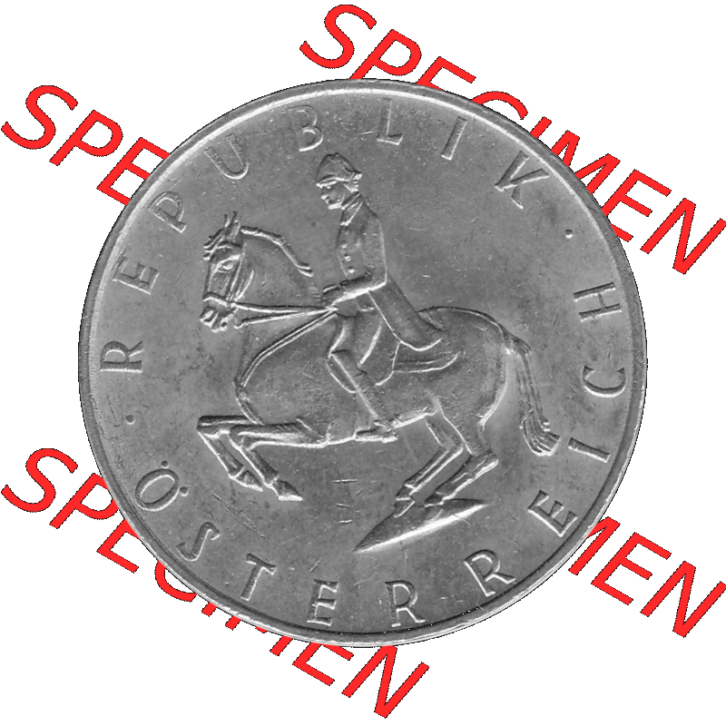 Alte Münze 5 / Fünf Schilling Österreich in s/w Schwarzweiß bzw. Graustufen Farbgebung von Scanner transparenten PNG 1968-2001, 5 Schilling 1980-02, Reiter... Sammlung