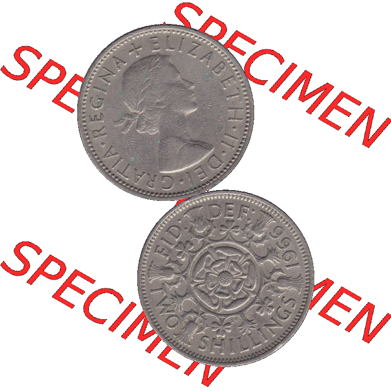 Alte Münze Großbritannien, Bild in Farbe bzw. Color PNG-Grafik, Umlaufmünze aus dem Zeitraum 1954-1970, 2 Schilling-Florin, Two Shillings, 1966-03 ELIZABETH... Sammlung