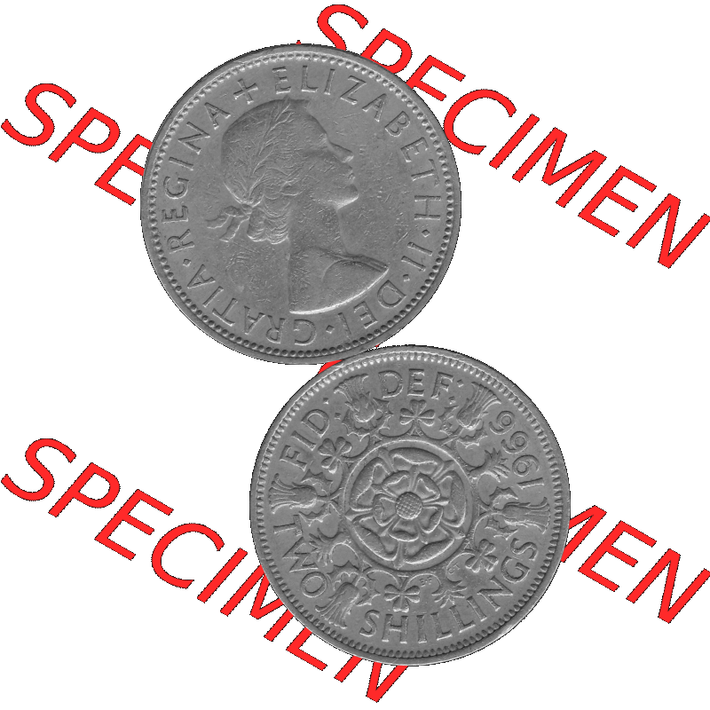 Alte Münze Großbritannien, Bild in s/w bzw. Graustufen PNG-Grafik, Umlaufmünze aus dem Zeitraum 1954-1970, 2 Schilling-Florin, Two Shillings, 1966-03... Sammlung