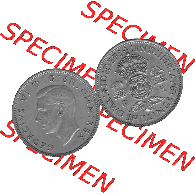 Alte Münze Großbritannien, Bild in s/w bzw. Graustufen PNG-Grafik, Umlaufmünze aus dem Zeitraum 1947-1948, 2 Schilling-Florin, Two Shillings, 1947-01,... Sammlung
