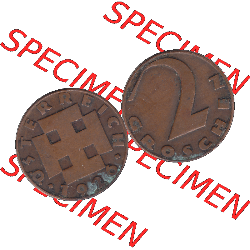 Alte Münze 2 / Zwei Groschen Österreich in original Farbgebung von Scanner transparenten PNG 1925-1938, 2 Zwei Groschen, Krückenkreuz 1926-03. Vorderseite und Rückseite... Sammlung