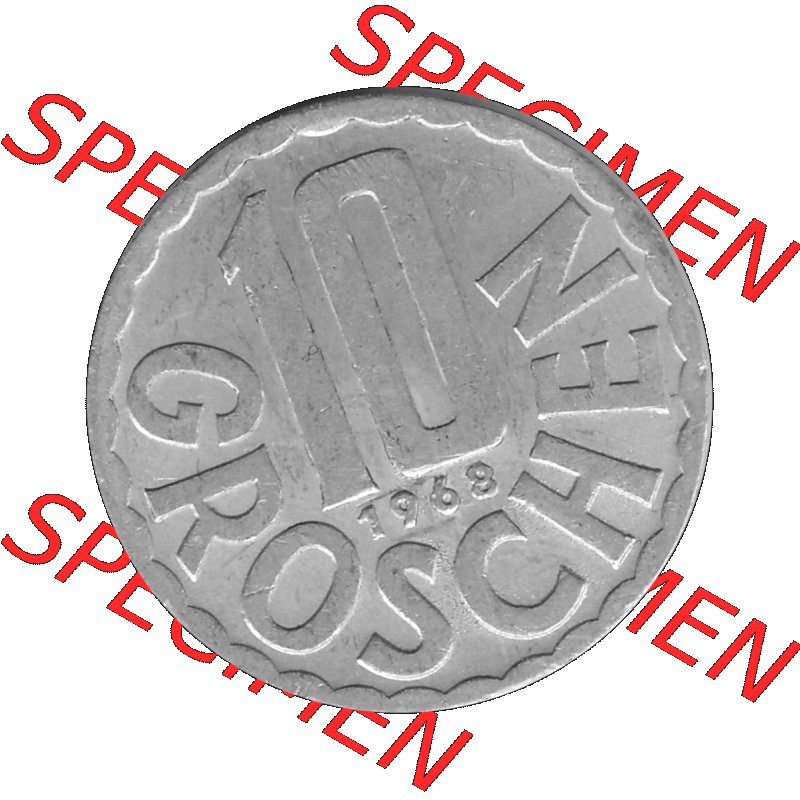 Alte Münze 10 / Zehn Groschen Österreich in s/w Schwarzweiß bzw. Graustufen Farbgebung von Scanner transparenten PNG 1951-2001, 10 Groschen 1968-01 Graustufen.... Sammlung
