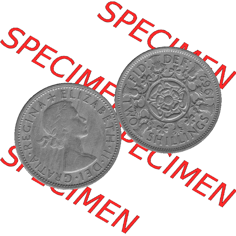 Alte Münze Großbritannien, Bild in s/w bzw. Graustufen PNG-Grafik, Umlaufmünze aus dem Zeitraum 1954-1970, 2 Schilling-Florin, Two Shillings, 1962-01... Sammlung