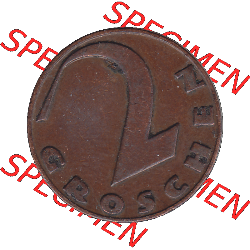 Alte Münze 2 / Zwei Groschen Österreich in original Farbgebung von Scanner transparenten PNG 1925-1938, 2 Zwei Groschen, Krückenkreuz 1929-01. Rückseite der alten... Sammlung