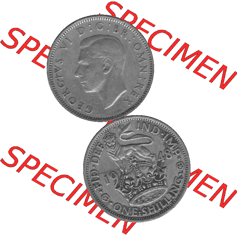 Alte Münze Großbritannien, Bild in s/w bzw. Graustufen PNG-Grafik 1947-1948, 1 One Schilling - One Shilling, 1948-04 Stehender gekrönter Löwe auf Krone... Sammlung