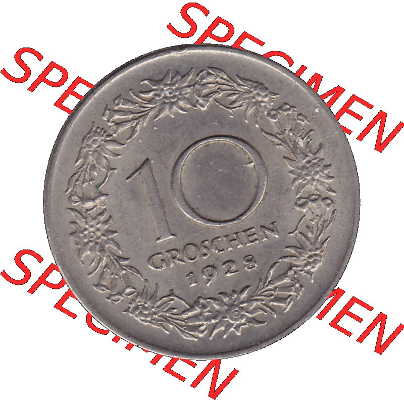 Alte Münze 10 / Zehn Groschen Österreich in original Farbgebung von Scanner transparenten PNG 1925-1929, 10 Groschen 1928-01, VS Triolerien, RS Wert mit Kranz. Rückseite... Sammlung