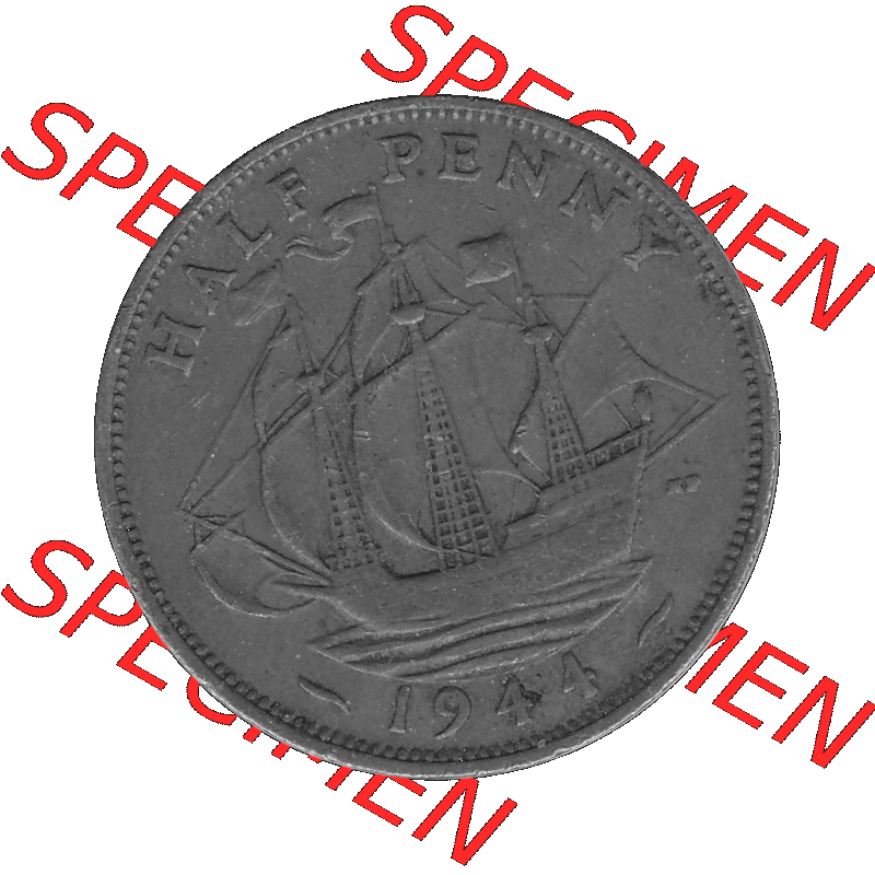 Alte Münze Großbritannien Umlaufmünze Half Penny 1937-1948, Half Penny 1944-01, George VI. GEORGIVS VI D-G-BR-OMN-REX F-D-IND-IMP.HP Graustufen. Rückseite... Sammlung