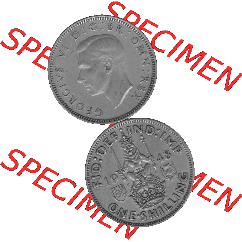 Alte Münze Großbritannien, Bild in s/w bzw. Graustufen PNG-Grafik 1947-1948, 1 One Schilling - One Shilling, 1948-03 Sitzender gekrönter Löwe auf Krone... Sammlung