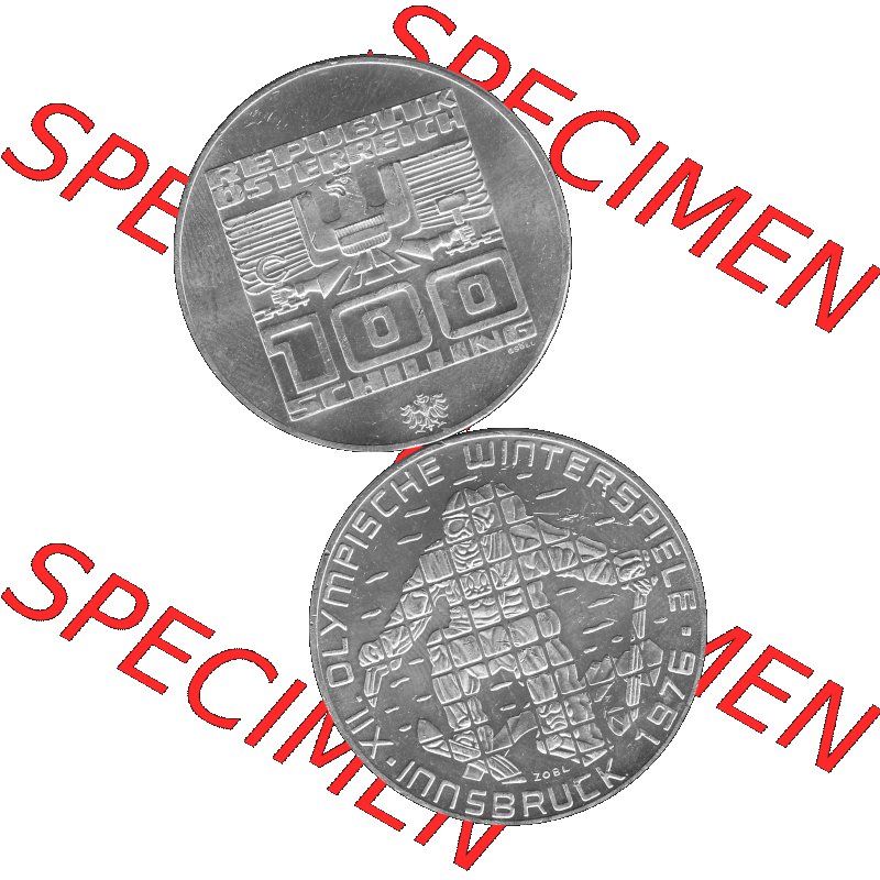Alte Münze 100 / Einhundert Schilling Österreich in s/w Schwarzweiß bzw. Graustufen Farbgebung von Scanner transparenten PNG 1976-1976, 100 Hundert Schilling,... Sammlung