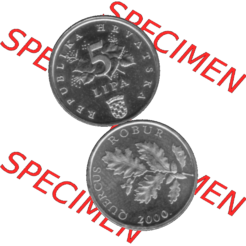 Alte Münze Kroatien Umlaufmünze 1994-2021, 5 Lipa 2000-01 Graustufen Graustufen. Vorderseite und Rückseite in Graustufen der kroatischen vor-Euro-Münze, vertikal... Sammlung