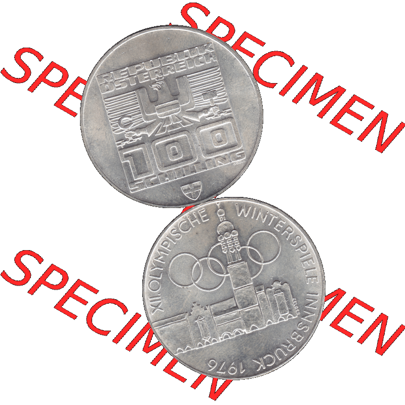 Alte Münze 100 / Einhundert Schilling Österreich auf original farbigen transparenten PNG-Bild 1976-1976, 100 Hundert Schilling, Altes Rathaus und Stadtturm in Innsbruck 1976-01,... Sammlung