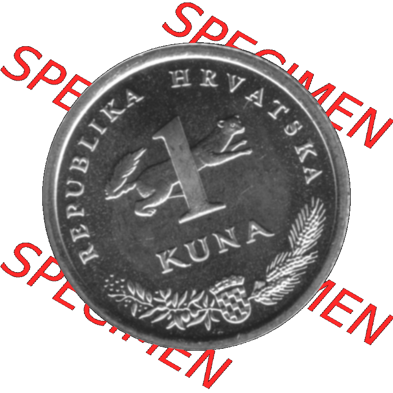 Alte Münze Kroatien Umlaufmünze 1993-2021, 1 Kuna 1999-01 Graustufen Graustufen. Vorderseite in Graustufen der Münze aus Kroatien auf einen digitalen PNG-Bild der alten Umlaufmünze... Sammlung