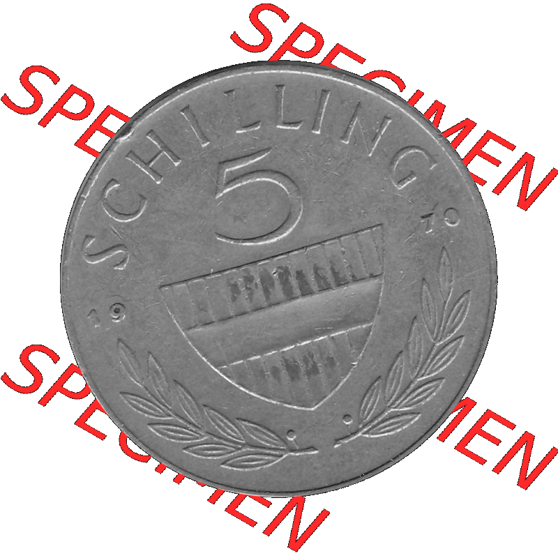 Alte Münze 5 / Fünf Schilling Österreich in s/w Schwarzweiß bzw. Graustufen Farbgebung von Scanner transparenten PNG 1968-2001, 5 Schilling 1970-02, Reiter... Sammlung