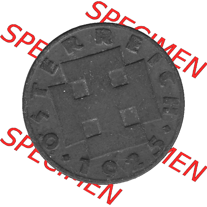 Alte Münze 2 / Zwei Groschen Österreich in s/w Schwarzweiß bzw. Graustufen Farbgebung von Scanner transparenten PNG 1925-1938, 2 Zwei Groschen, Krückenkreuz... Sammlung