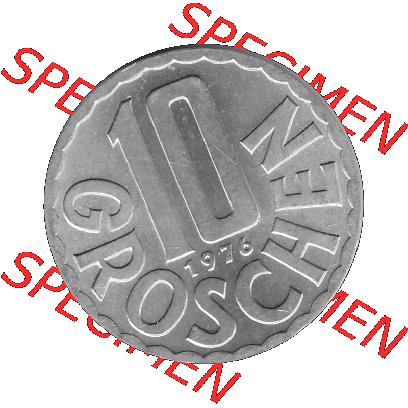 Alte Münze 10 / Zehn Groschen Österreich in s/w Schwarzweiß bzw. Graustufen Farbgebung von Scanner transparenten PNG 1951-2001, 10 Groschen 1976-01 Graustufen.... Sammlung
