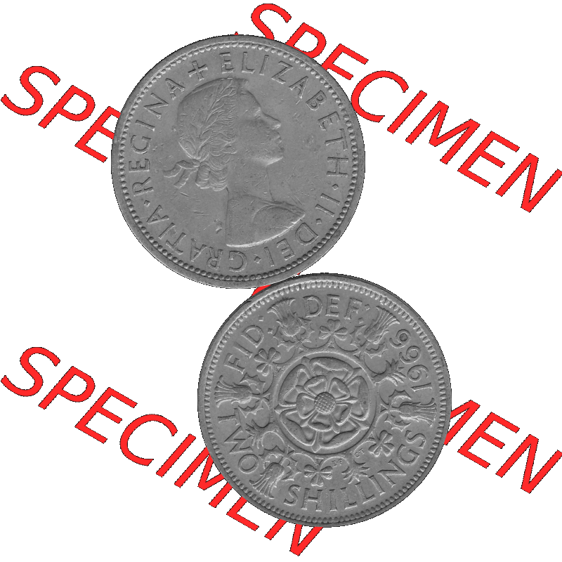 Alte Münze Großbritannien, Bild in s/w bzw. Graustufen PNG-Grafik, Umlaufmünze aus dem Zeitraum 1954-1970, 2 Schilling-Florin, Two Shillings, 1966-02... Sammlung