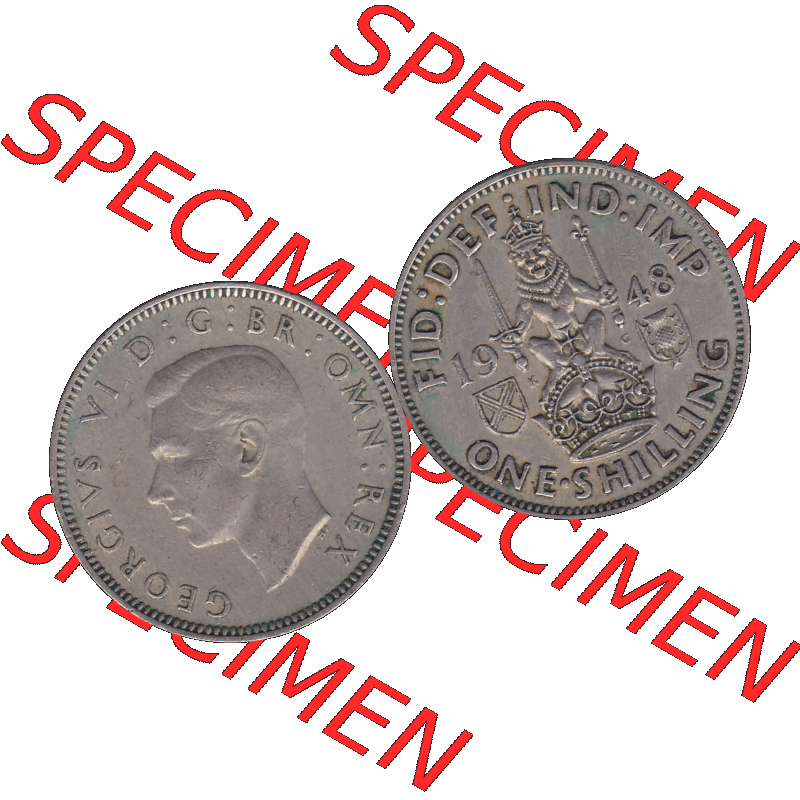 Alte Münze Großbritannien, Bild in Farbe bzw. Color PNG-Grafik 1947-1948, 1 One Schilling - One Shilling, 1948-03 Sitzender gekrönter Löwe auf Krone.... Sammlung