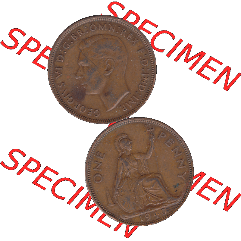 Alte Münzen Großbritannien Umlaufmünze 1937-1948, 1 One Penny 1940-01, George VI, GEORGIVS VI DGBROMNREX FDINDIMP. HP. Vorderseite und Rückseite der... Sammlung