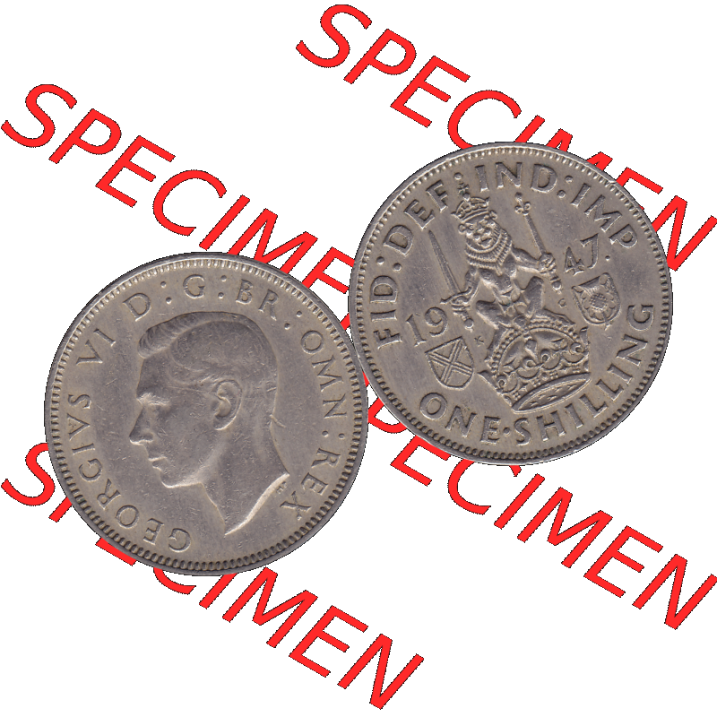 Alte Münze Großbritannien, Bild in Farbe bzw. Color PNG-Grafik 1947-1948, 1 One Schilling - One Shilling, 1947-01 Sitzender gekrönter Löwe auf Krone.... Sammlung