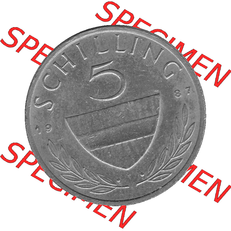 Alte Münze 5 / Fünf Schilling Österreich in s/w Schwarzweiß bzw. Graustufen Farbgebung von Scanner transparenten PNG 1968-2001, 5 Schilling 1987-01, Reiter... Sammlung