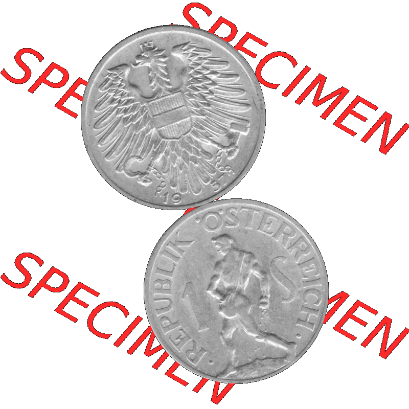 Alte Münzen Österreich 1 / Ein Schilling in Graustufen 1946-1957, 1 Schilling 1957-01 Graustufen. Vorderseite und Rückseite in Graustufen der 1 / Ein Schilling-Münze... Sammlung