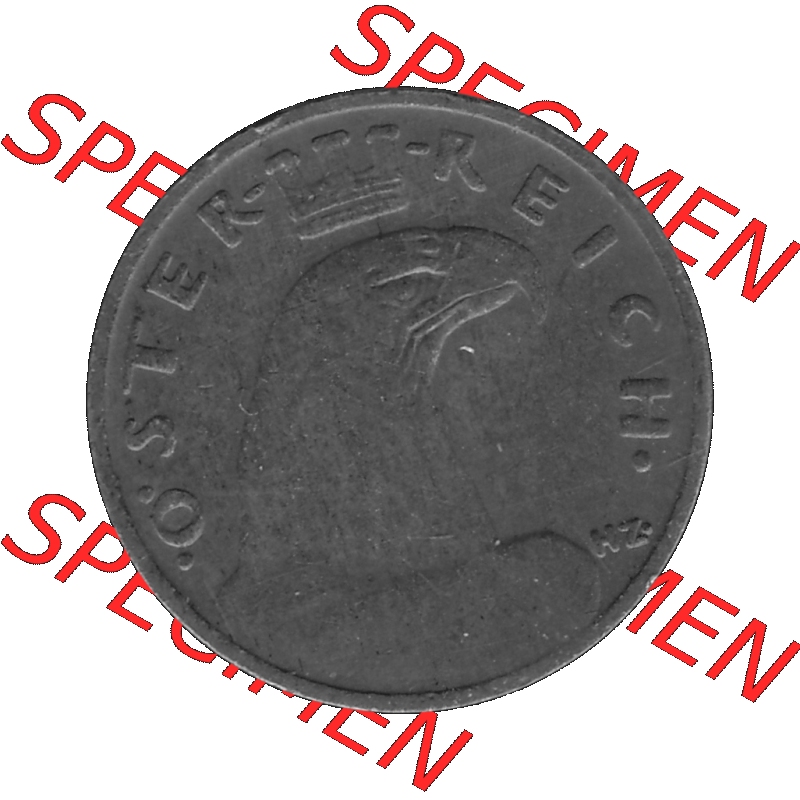 Alte Münze 1 / Ein Groschen Österreich in s/w Schwarzweiß bzw. Graustufen Farbgebung von Scanner transparenten PNG 1925-1938, 1-Ein Groschen, Adlerkopf mit Mauerkrone... Sammlung