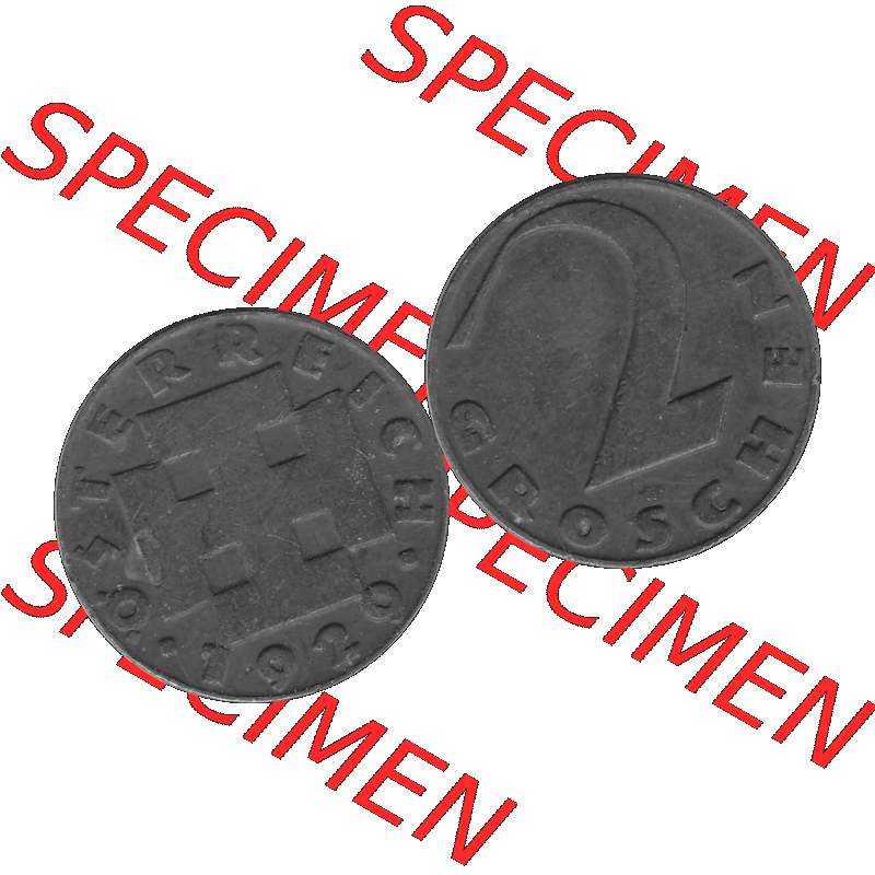 Alte Münze 2 / Zwei Groschen Österreich in s/w Schwarzweiß bzw. Graustufen Farbgebung von Scanner transparenten PNG 1925-1938, 2 Zwei Groschen, Krückenkreuz... Sammlung