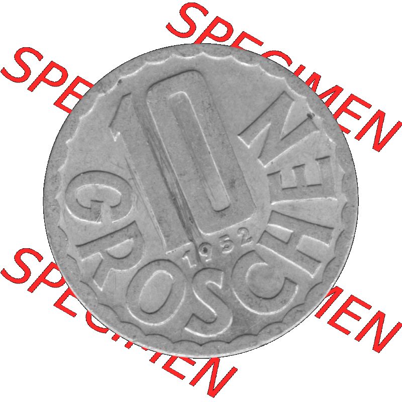 Alte Münze 10 / Zehn Groschen Österreich in s/w Schwarzweiß bzw. Graustufen Farbgebung von Scanner transparenten PNG 1951-2001, 10 Groschen 1952-01 Graustufen.... Sammlung